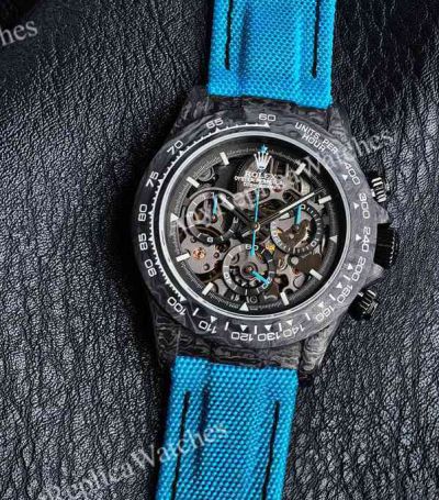 Rolex Daytona Skeleton Face 4802 Movement 46.5g Carbon Fiber Case Tiffany Blue Hands/Band Watch